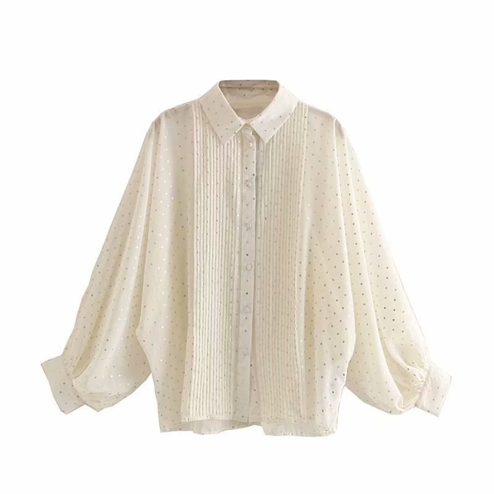 Zara oversized button down - cream with gold polka dots